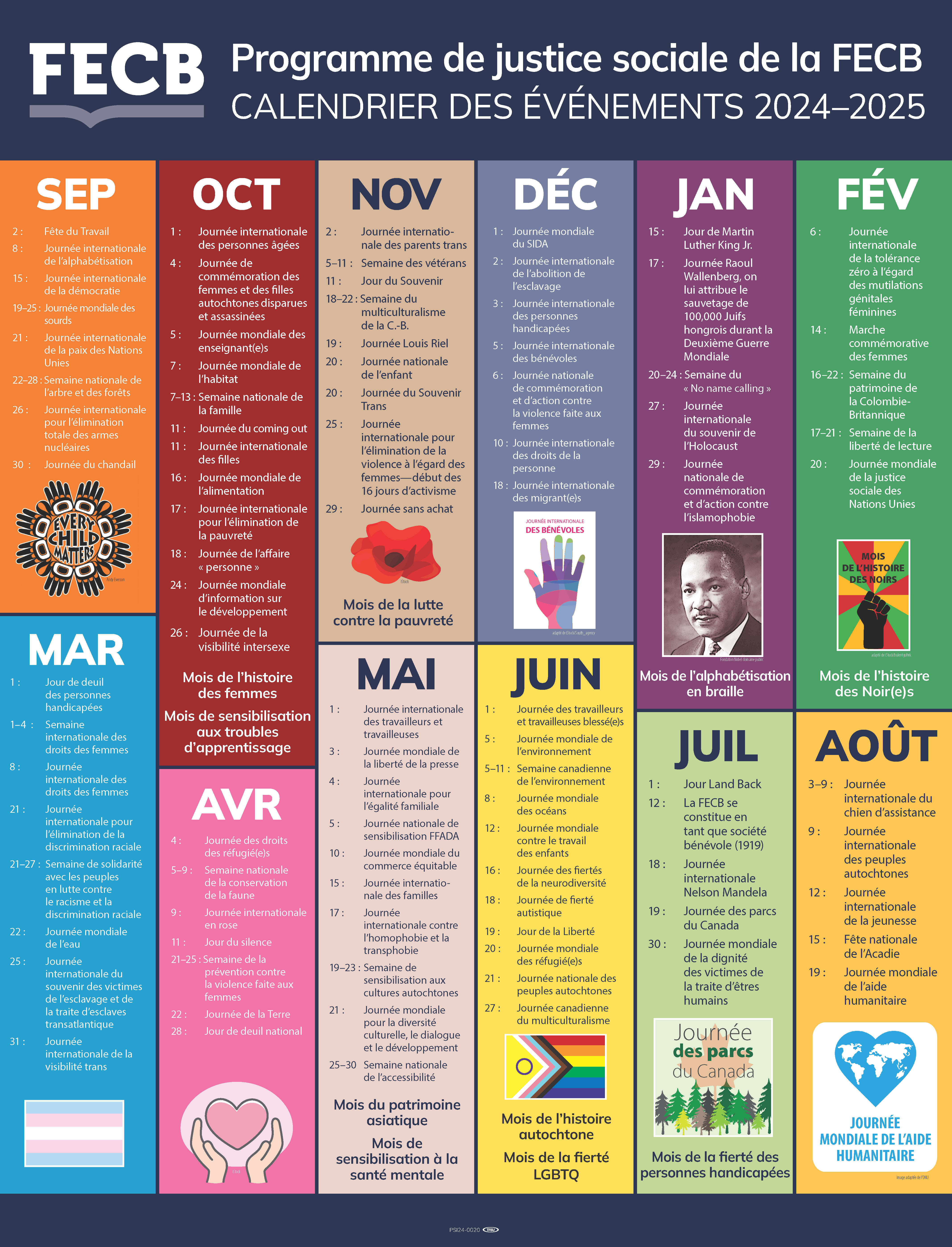 2024-25 Programme de justice sociale de la FECB (Social Justice Calendar Poster in French)